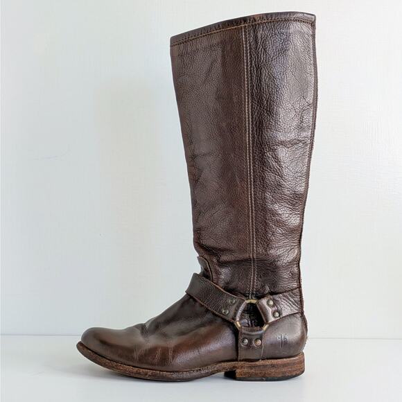 Frye Shoes - Frye Melissa Harness Tall Leather Boots Back Zip Dark Brown Size 7